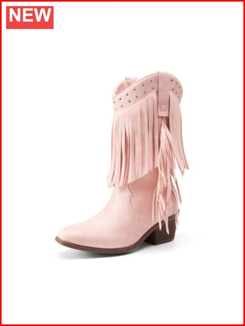 Girls Western Cowgirl Boots Faux Leather Square Toe Slip On Calf High